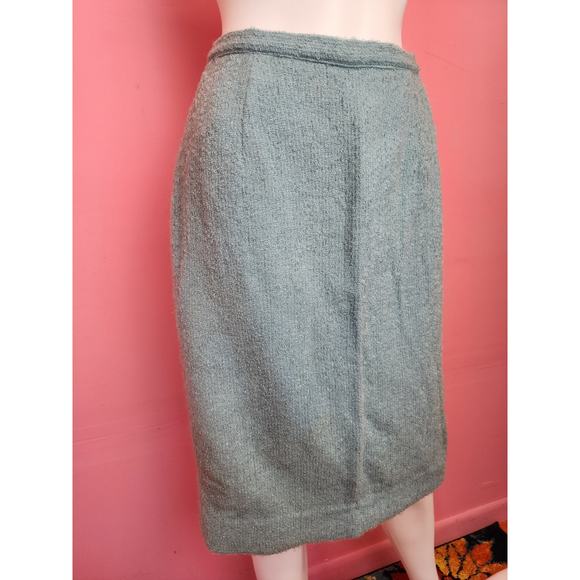 Size XS | Vintage 1960's Light Steel Blue Wool Boucle Knit Skirt Suit Set - Picture 5 of 11